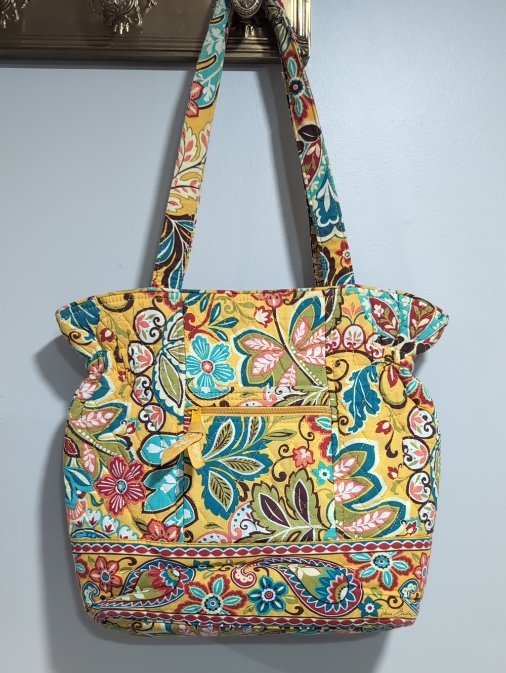Vera Bradley Laura Quilted Provencal Yellow Floral Shoulder Bag.